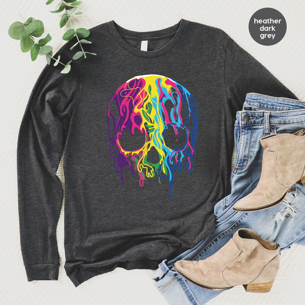 Rainbows Skulls Sweatshirt, Spooky Tee,Skulls Shirt,Goth Shirt,Skeleton Hoodie,Skulls Clothing,Trendy Shirt For Women, Aesthetic Long Sleeve - 4.jpg