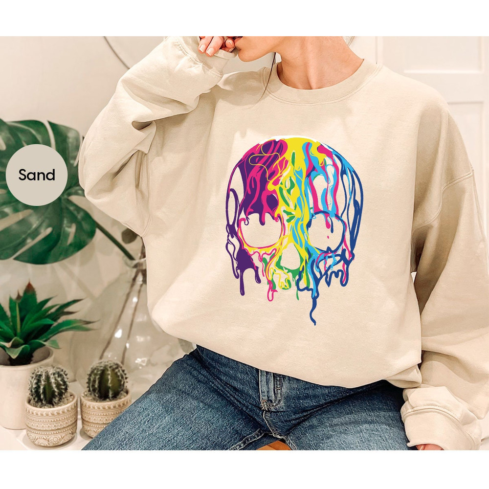 Rainbows Skulls Sweatshirt, Spooky Tee,Skulls Shirt,Goth Shirt,Skeleton Hoodie,Skulls Clothing,Trendy Shirt For Women, Aesthetic Long Sleeve - 6.jpg