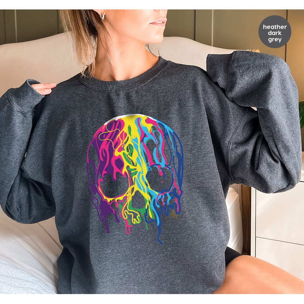 Rainbows Skulls Sweatshirt, Spooky Tee,Skulls Shirt,Goth Shirt,Skeleton Hoodie,Skulls Clothing,Trendy Shirt For Women, Aesthetic Long Sleeve - 7.jpg