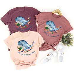 reading shirts, librarian shirts, ocean theme graphic tees, gifts for kids, gifts for bookish, oceans of possibilities,