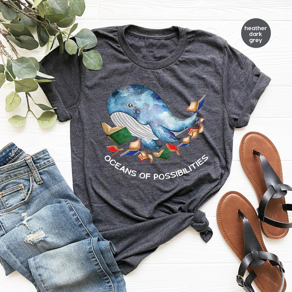 Reading Shirts, Librarian Shirts, Ocean Theme Graphic Tees, Gifts for Kids, Gifts for Bookish, Oceans of Possibilities, Summer Reading Shirt - 2.jpg