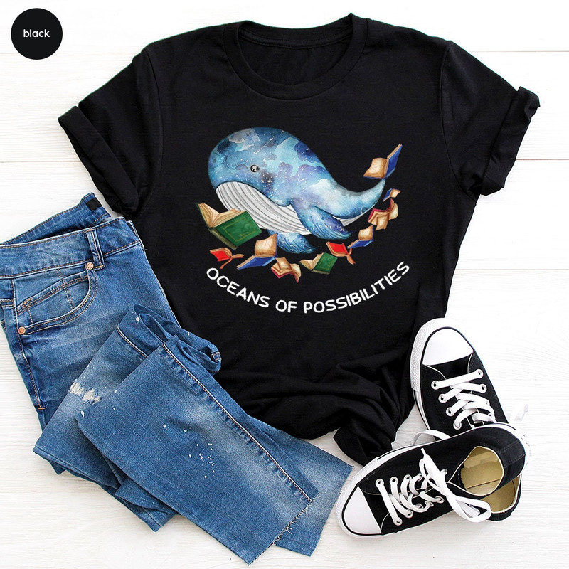 Reading Shirts, Librarian Shirts, Ocean Theme Graphic Tees, Gifts for Kids, Gifts for Bookish, Oceans of Possibilities, Summer Reading Shirt - 3.jpg