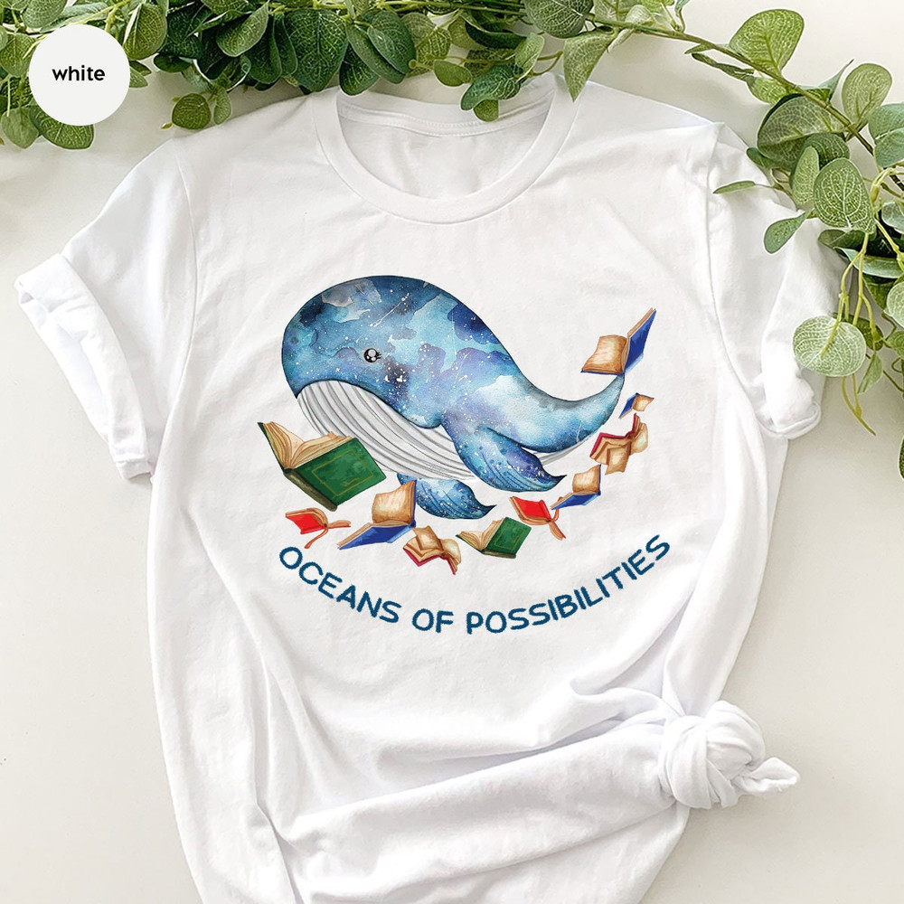 Reading Shirts, Librarian Shirts, Ocean Theme Graphic Tees, Gifts for Kids, Gifts for Bookish, Oceans of Possibilities, Summer Reading Shirt - 6.jpg