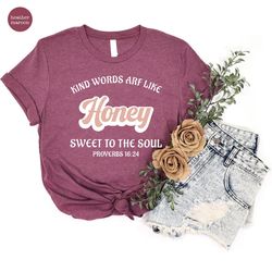 retro inspirational christian shirts for women, bible verse crewneck shirt, kind words are like honey sweet to the soul