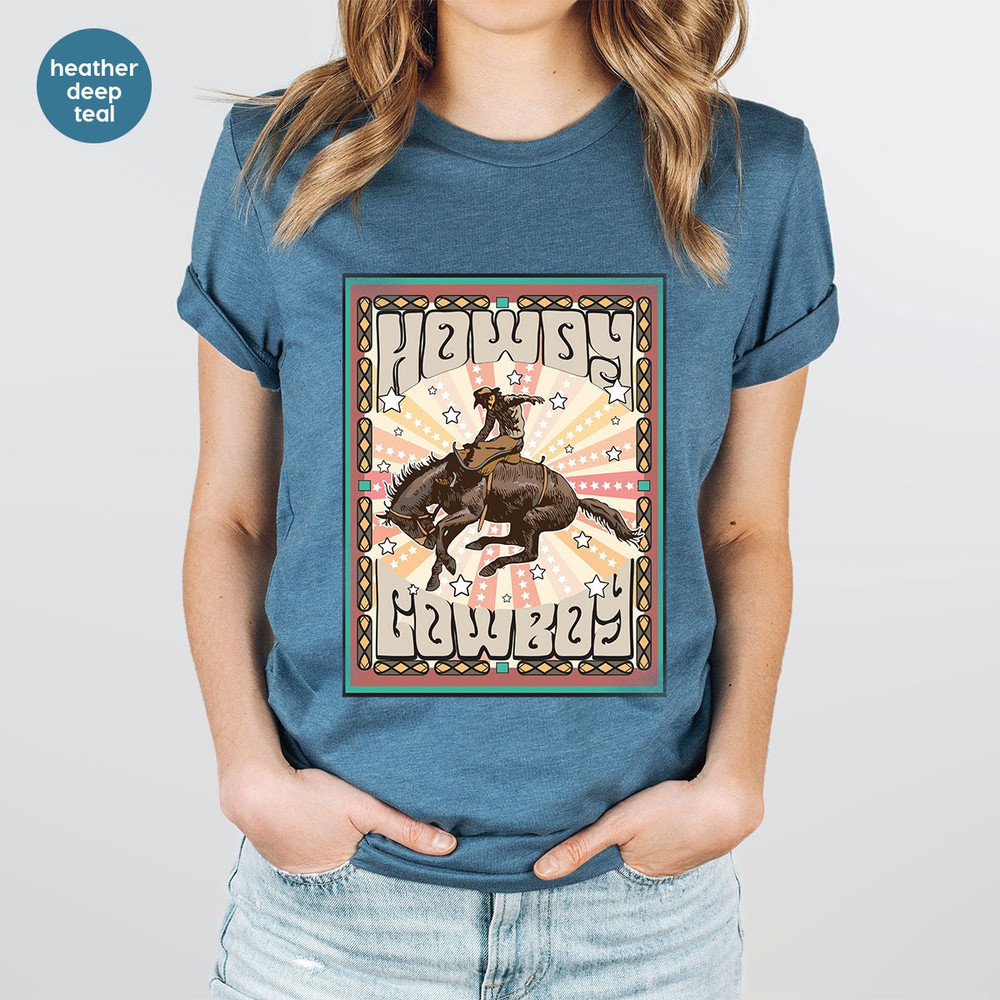 Retro Howdy T-Shirt, Country Shirts, Western Clothing, Cowboy Graphic Tees, Southern T Shirts, Vintage Rodeo T Shirt, Gift for Her - 3.jpg