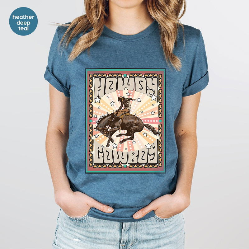 Retro Howdy T-Shirt, Country Shirts, Western Clothing, Cowboy Graphic Tees, Southern T Shirts, Vintage Rodeo T Shirt, Gift for Her - 3.jpg