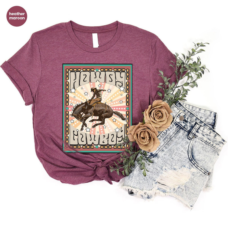 Retro Howdy T-Shirt, Country Shirts, Western Clothing, Cowboy Graphic Tees, Southern T Shirts, Vintage Rodeo T Shirt, Gift for Her - 4.jpg