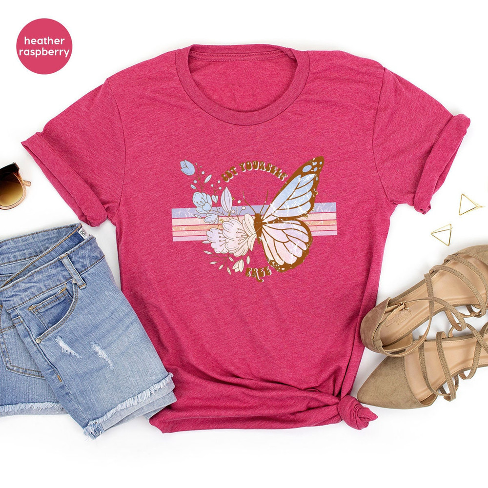 Retro Shirt, Vintage T Shirt, Motivational T-Shirt, Positive Shirt, Butterfly Shirt, Floral Shirt, Inspirational Shirt, Set Yourself Free - 5.jpg