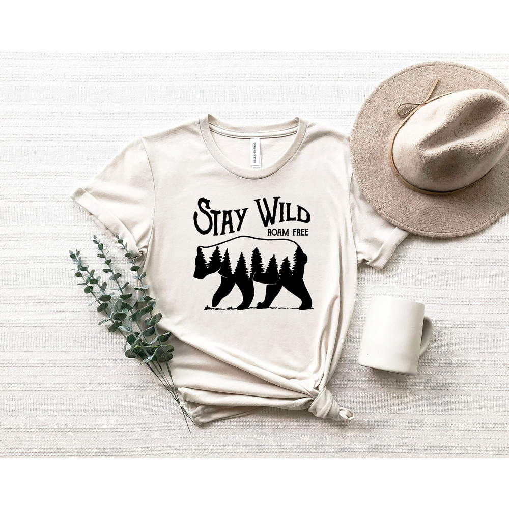 Bear Outfit shirt, Stay Wild T-Shirt, Roam Free T Shirt, Mountains bear Tee, Road Trip Clothes, country tshirts, camping shirts - 2.jpg
