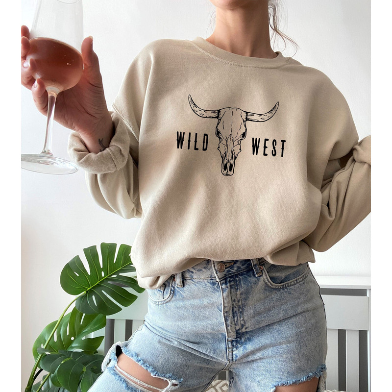 Boho Cow Skull SweatShirt, Wild west Sweatshirt, Western Graphic Tee, Cowgirl Shirt, Bull Skull Shirt, Southwest Shirt, Western Clothing - 1.jpg
