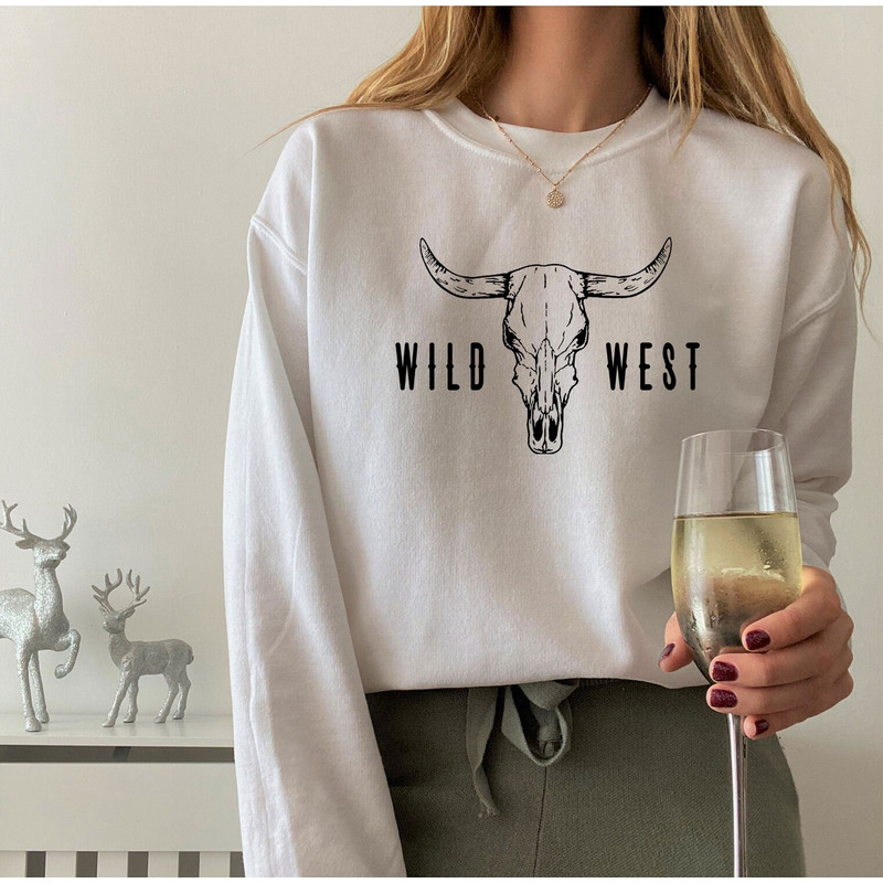Boho Cow Skull SweatShirt, Wild west Sweatshirt, Western Graphic Tee, Cowgirl Shirt, Bull Skull Shirt, Southwest Shirt, Western Clothing - 2.jpg