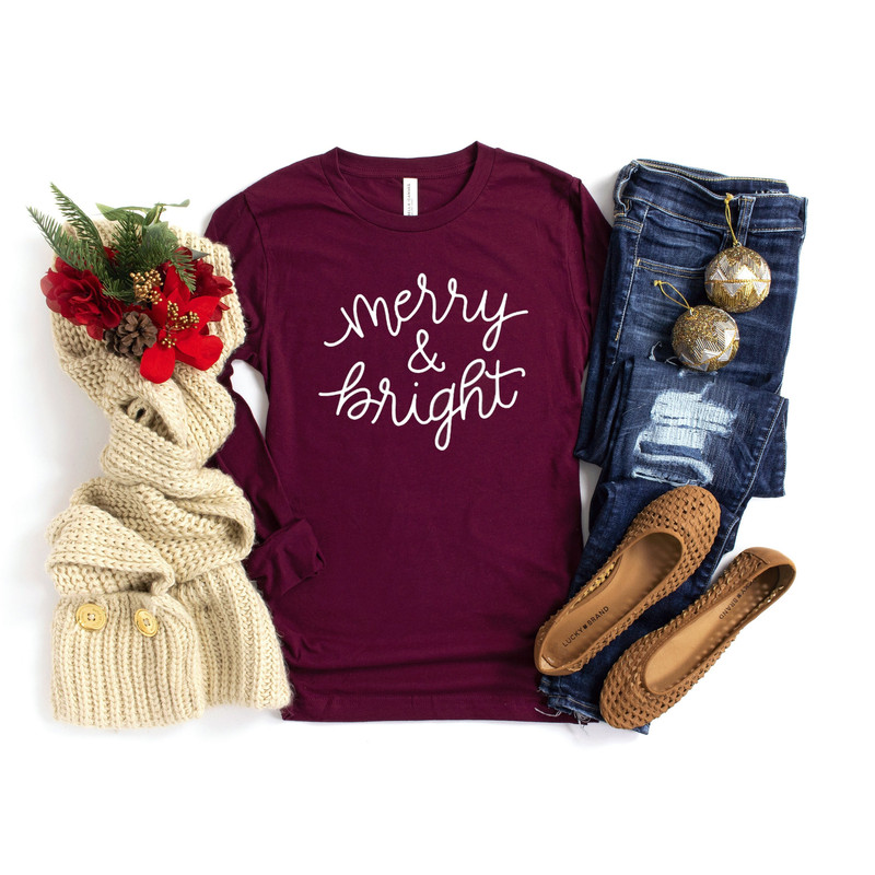 Christmas T-shirt for Women, Merry and Bright Shirt, Christmas Tee, Holiday Shirt, Women's Christmas, Holiday Shirt - 1.jpg