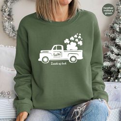 St Patricks Day Long Sleeve Shirt, Four Leaf Clover Hoodies and Sweaters, Irish Truck Sweatshirt, St Patricks Day Gift,