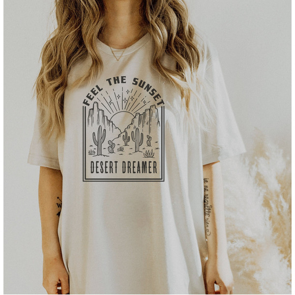 Desert Dreamer tshirt, Hiking Tees, Boho Shirts, Wilderness Graphic Tee, Cool Outdoors Print, Cactus Art, Sun Art, Hippie Boho Tee - 1.jpg