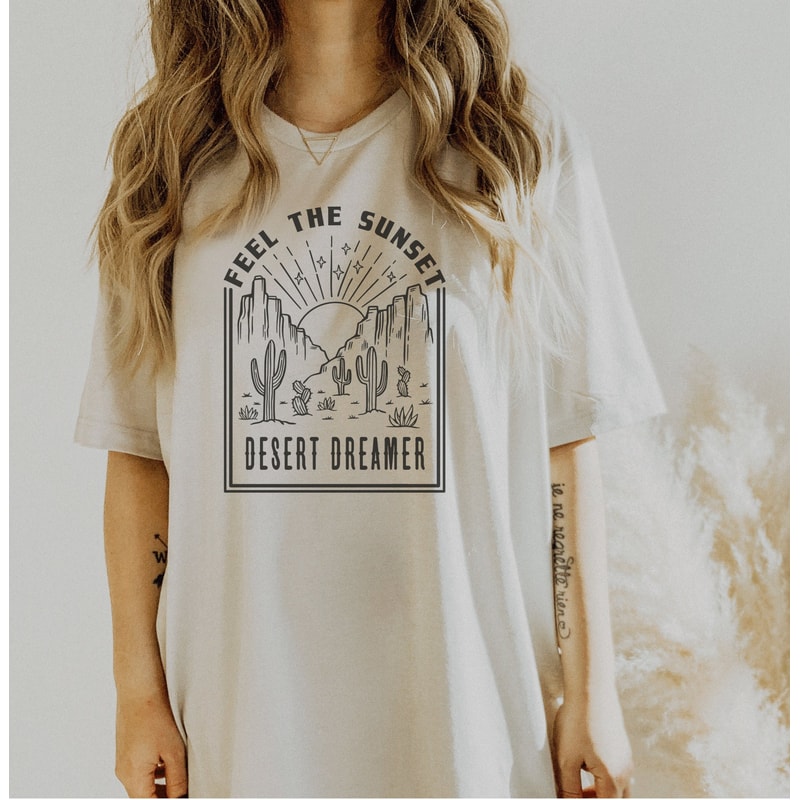 Desert Dreamer tshirt, Hiking Tees, Boho Shirts, Wilderness Graphic Tee, Cool Outdoors Print, Cactus Art, Sun Art, Hippie Boho Tee - 1.jpg