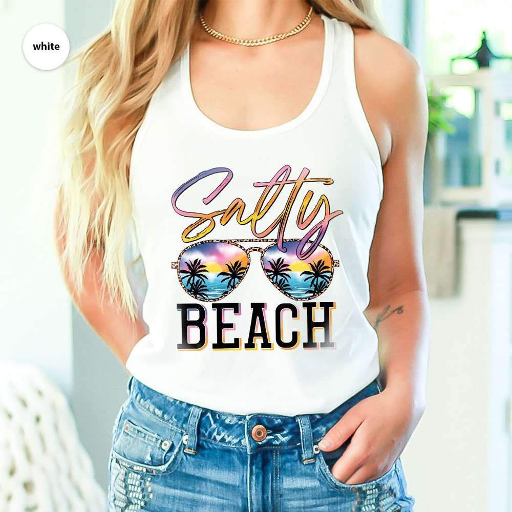 Summer Tank, Salty Beach Tank, Holiday Graphic Tees, Vacation Tank, Travel Vneck Tank, Beach Tees, Gift for Her, Gift for Him - 1.jpg