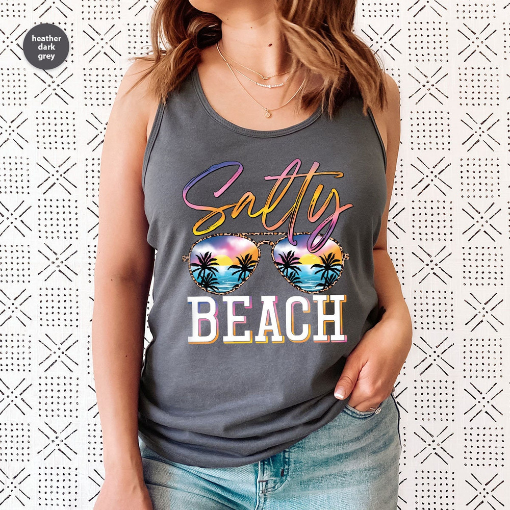 Summer Tank, Salty Beach Tank, Holiday Graphic Tees, Vacation Tank, Travel Vneck Tank, Beach Tees, Gift for Her, Gift for Him - 5.jpg