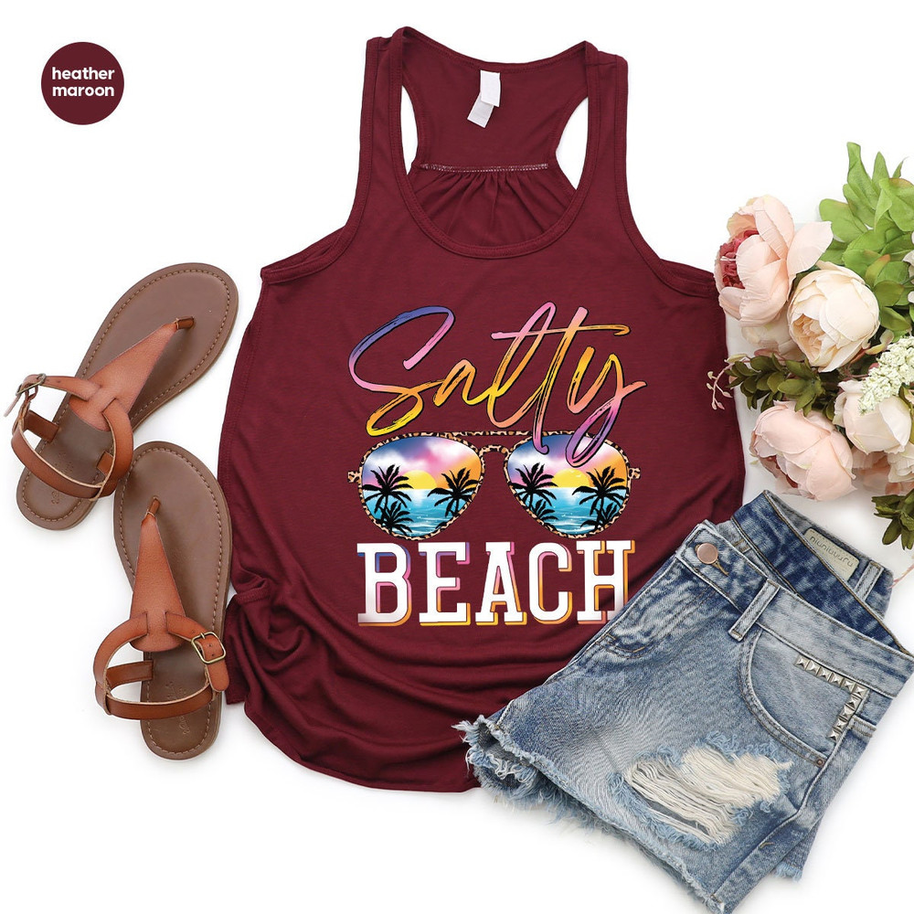 Summer Tank, Salty Beach Tank, Holiday Graphic Tees, Vacation Tank, Travel Vneck Tank, Beach Tees, Gift for Her, Gift for Him - 7.jpg
