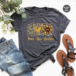 sunflower graphic tees, mom shirt, peace love sunshine shirt, floral tshirt, inspirational shirt, mothers day gift, mama