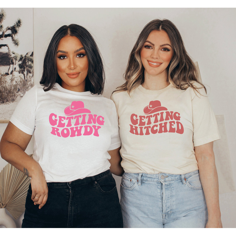 Getting Hitched Shirt, Getting Rowdy, Bachelorette Party favor Shirt, Bride Shirt, Halloween Bachelorette Shirts, Group Bridal Wedding Party - 1.jpg