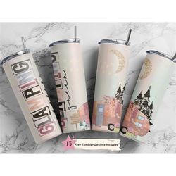 glamping queen 20oz skinny tumbler happy camper glitter
