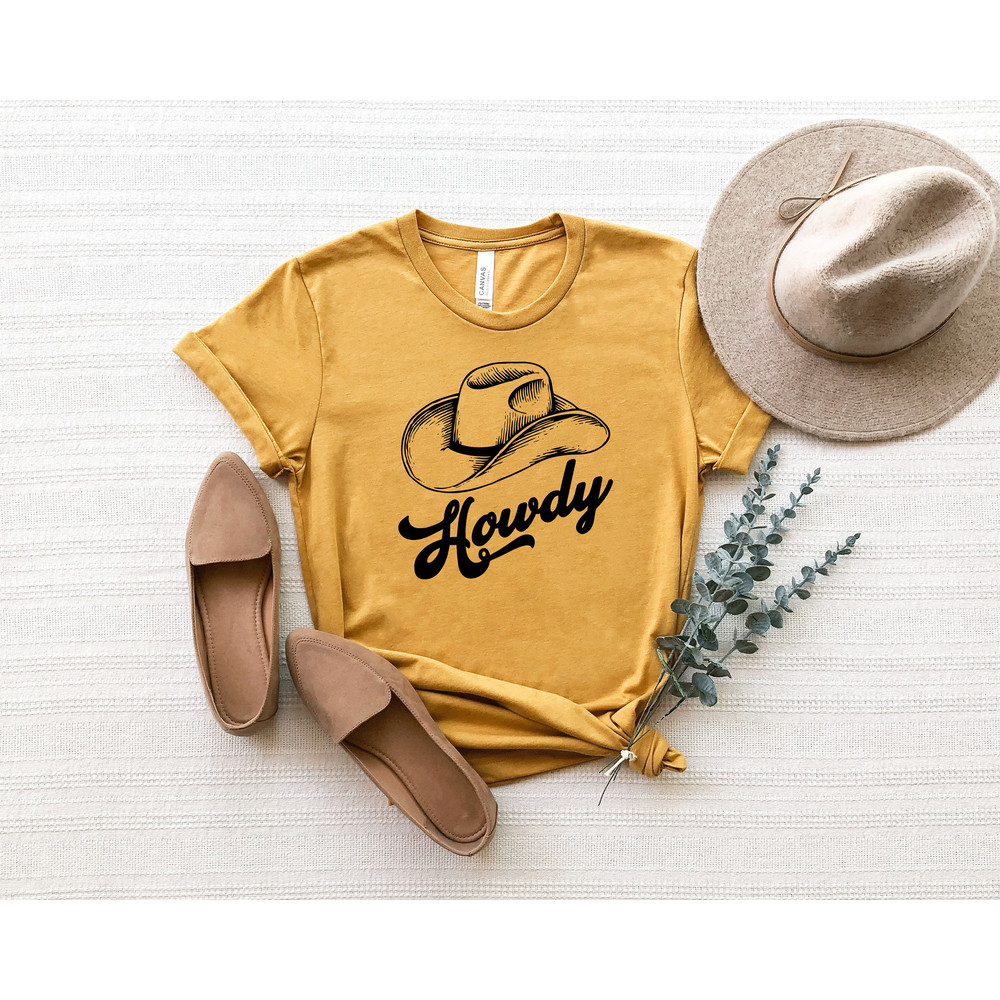 Howdy Hat T-shirt , Faux Cowhide, Country Western Shirts, Rodeo Fashion, Cowgirl Style, Christmas Gift Shirt, Country Musicwboy shirt - 3.jpg