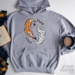 tiger hoodie, yin yang hoodie, brave hoodie, retro hoodie, vintage sweatshirt, positivity quote, animal print hoodies,