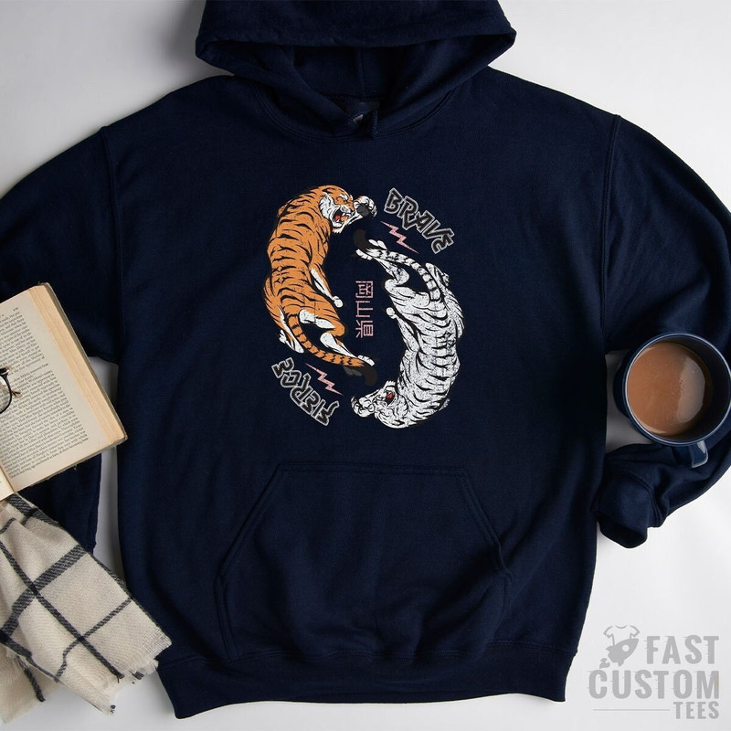 Tiger Hoodie, Yin Yang Hoodie, Brave Hoodie, Retro Hoodie, Vintage Sweatshirt, Positivity Quote, Animal Print Hoodies, Outdoor Clothing - 4.jpg