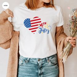 trendy 4th of july gift, independence day shirt, usa heart graphic tee, memorial day clothing, cool american flag vneck