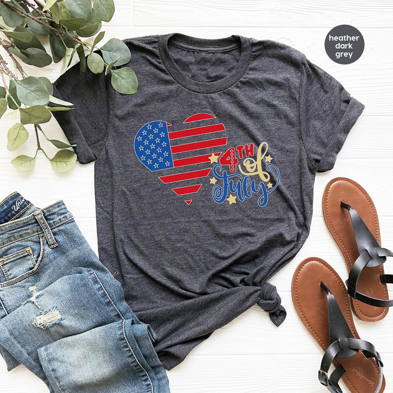 Trendy 4th of July Gift, Independence Day Shirt, USA Heart Graphic Tee, Memorial Day Clothing, Cool American Flag VNeck Shirt, Gift for Kids - 2.jpg