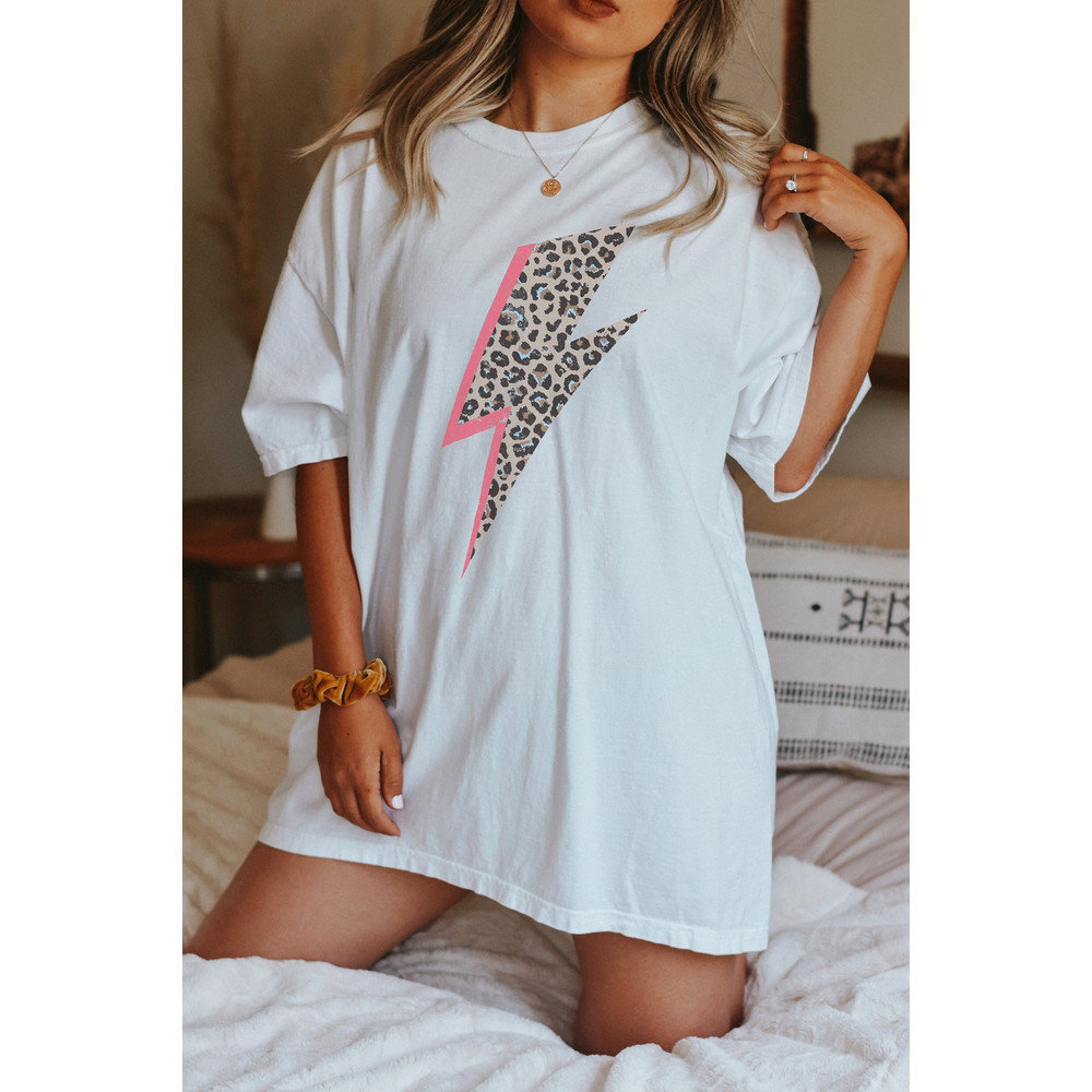 Lightning Bolt Shirt, Comfort Colors, Leopard Lightning Bolt Tee, Oversized Tee, Boho Colors - 1.jpg