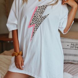 lightning bolt shirt, comfort colors, leopard l