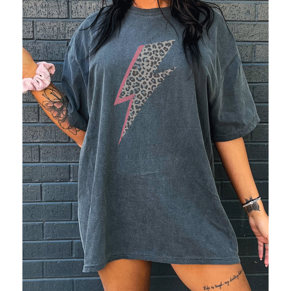 Lightning Bolt Shirt, Comfort Colors, Leopard Lightning Bolt Tee, Oversized Tee, Boho Colors - 2.jpg