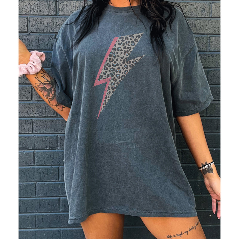 Lightning Bolt Shirt, Comfort Colors, Leopard Lightning Bolt Tee, Oversized Tee, Boho Colors - 2.jpg