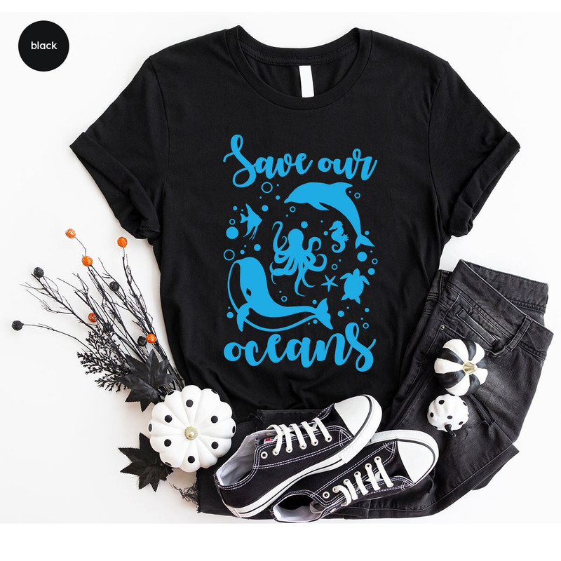Trendy Oceans Shirt, Sea Animals Graphic Tees, Aesthetic Ocean Gifts, Environmental Toddler Shirt, Earth Day VNeck T-Shirt, Gifts for Her - 1.jpg