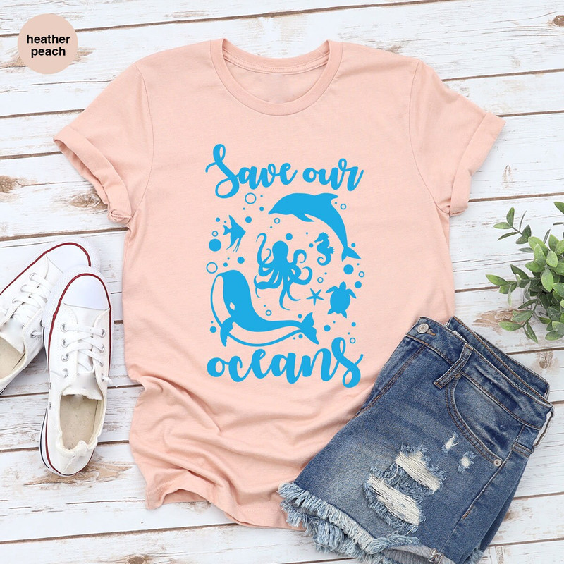 Trendy Oceans Shirt, Sea Animals Graphic Tees, Aesthetic Ocean Gifts, Environmental Toddler Shirt, Earth Day VNeck T-Shirt, Gifts for Her - 4.jpg