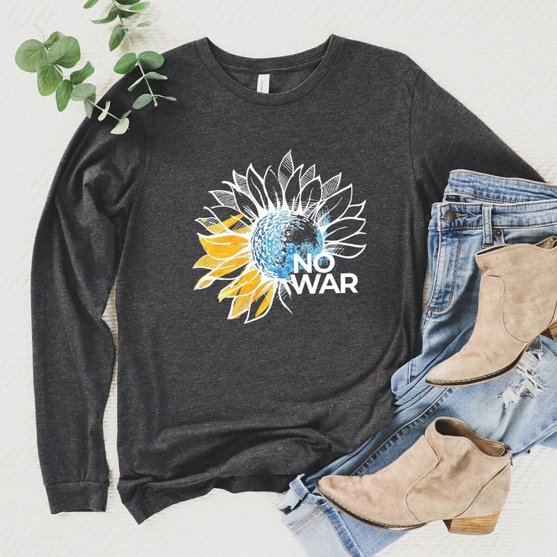 Ukraine Longsleeve Shirt, No War Shirt, Stand with Ukraine Shirt, Support Ukraine, Peace in Ukraine Sunflower Shirt, Anti War T Shirt - 1.jpg