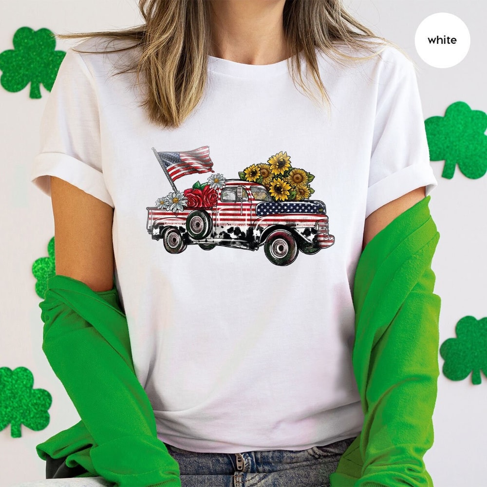 USA Flag Flower Shirt, America Sunflower TShirt, 4th Of July Flag Graphic Tees, Freedom Outfit, Independence Day Toddler, Gift For American - 1.jpg