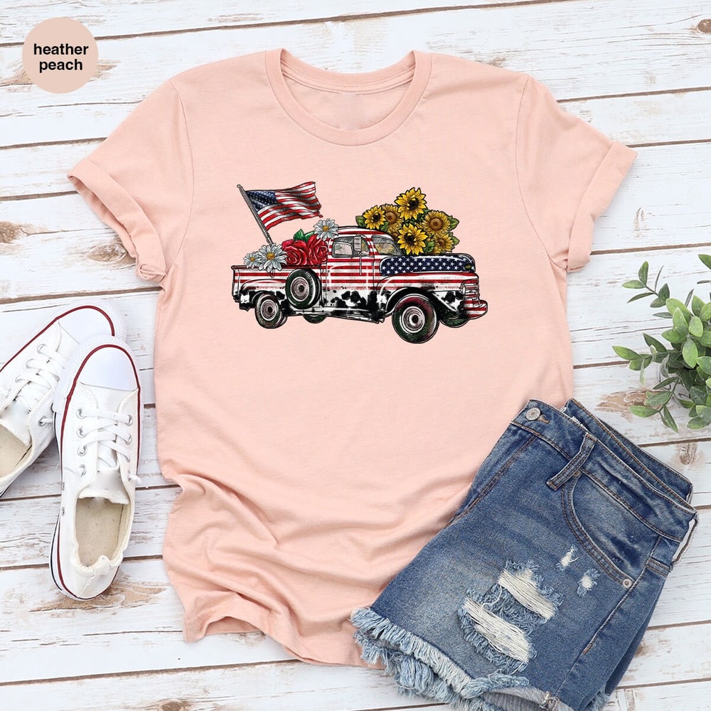 USA Flag Flower Shirt, America Sunflower TShirt, 4th Of July Flag Graphic Tees, Freedom Outfit, Independence Day Toddler, Gift For American - 6.jpg