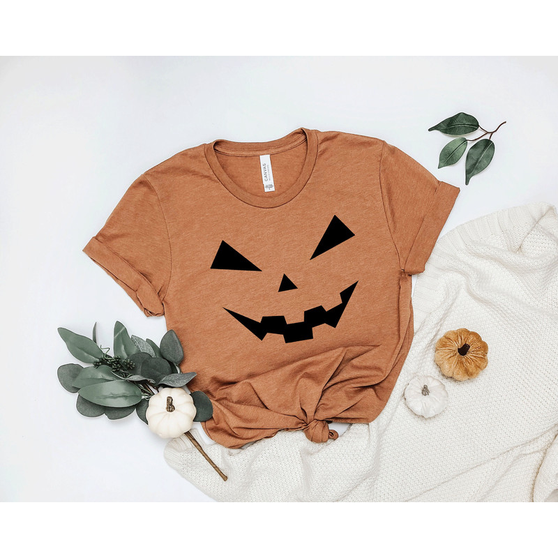Pumpkin Face Shirt, Jack-O-Lantern Shirt, Women's Halloween Shirt, Cute Pumpkin Face Shirt, Halloween Party Shirt, Halloween Gift for Moms - 2.jpg