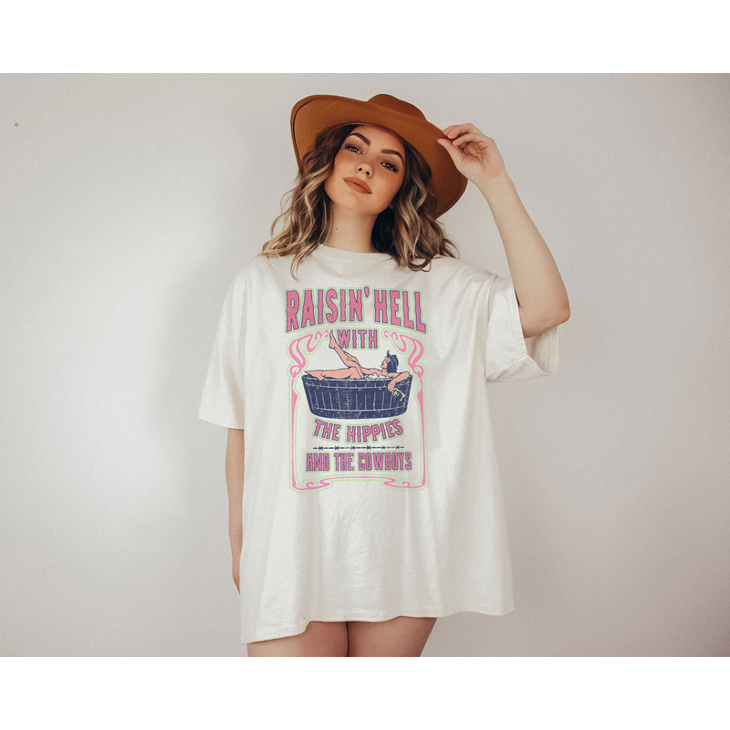 Raisin Hell With The Hippies Western Graphic Tee, Boho Western Shirt, Western Shirt, Cowgirl Shirt, Nashville Shirt - 3.jpg