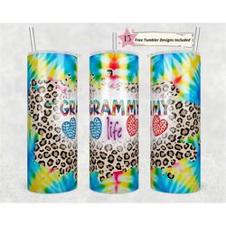 grammy tiedye leopard wrap 20oz skinny straight tumbler png