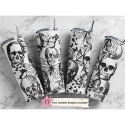 skulls and butterfly skinny straight tumbler 20oz wrap