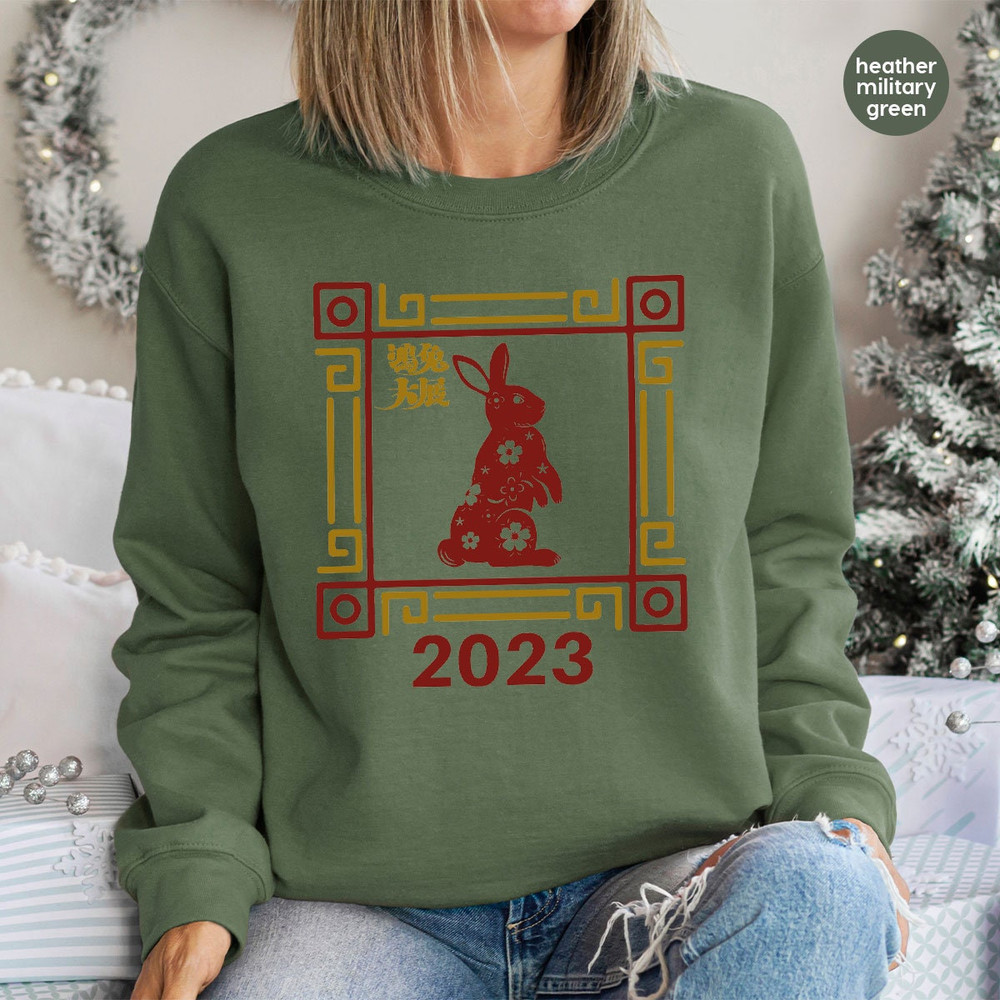 Year of the Rabbit 2023 Long Sleeve Tees, Lunar New Year Party Crewneck Sweatshirt, Chinese New Year 2023 Hooded, Chinese Rabbit Year Hoodie - 3.jpg
