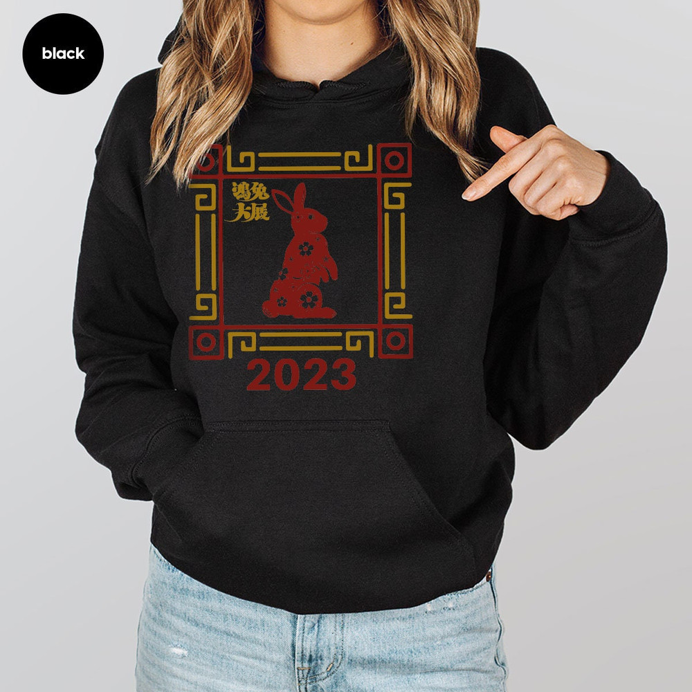 Year of the Rabbit 2023 Long Sleeve Tees, Lunar New Year Party Crewneck Sweatshirt, Chinese New Year 2023 Hooded, Chinese Rabbit Year Hoodie - 6.jpg