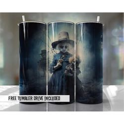 halloween tumbler wrap creepy girl skull dolls witch tumbler