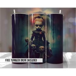 halloween tumbler wrap creepy girl skull dolls witch
