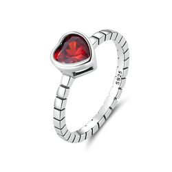 Red heart ring, Sterling silver jewelry, Size 6 - 8 US, Engagement rings, Gift for woman, bride, wife, mom