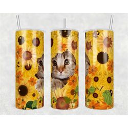 Yellow Sunflower Cat tumbler wrap -20 oz Sublimation