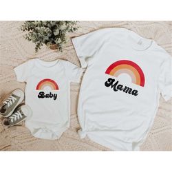 retro rainbow baby onesie | mama and me matching t-shirt | 70s, new mom baby shower gift, mommy to be, mama, mother | gi